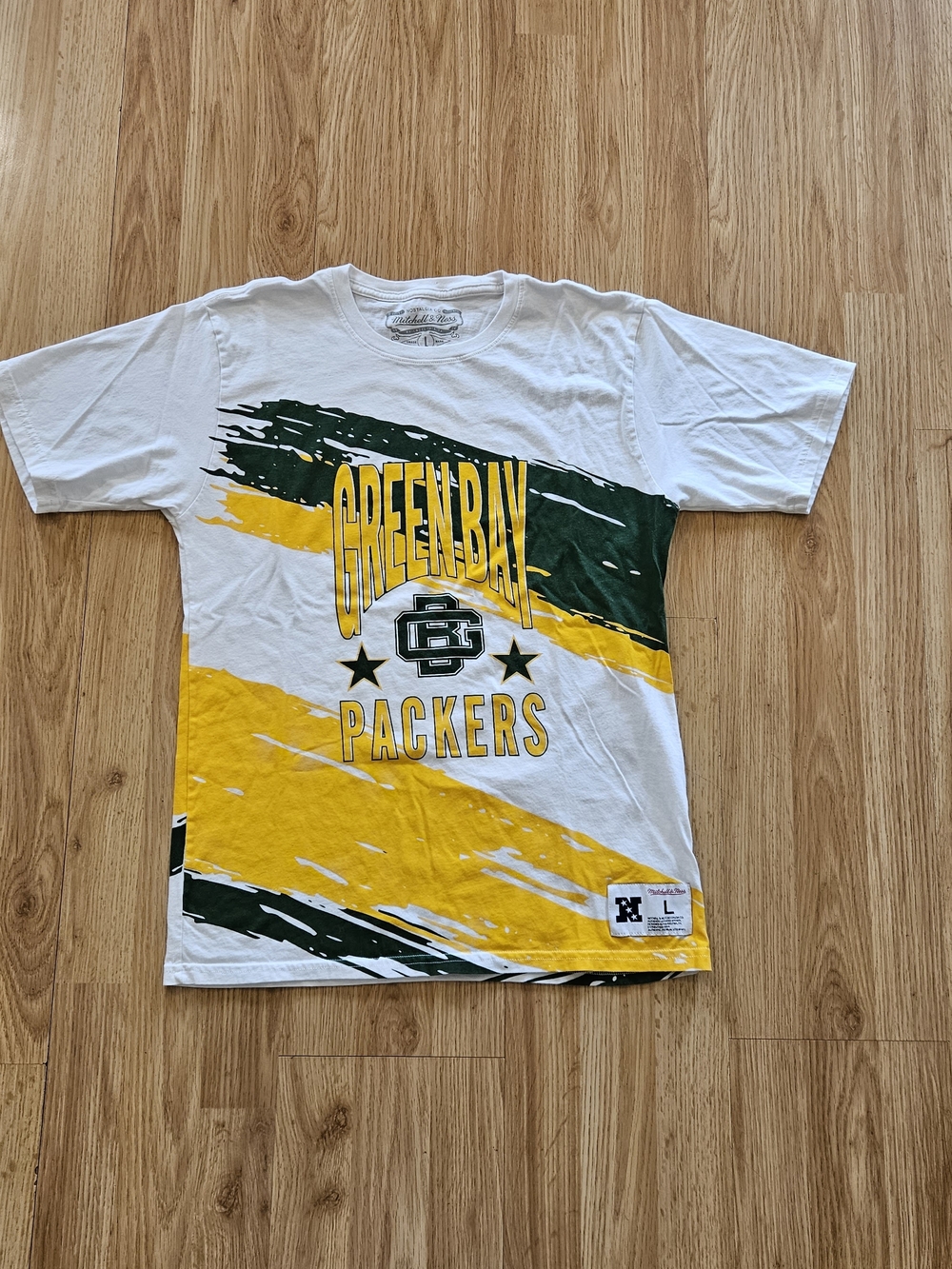 Mitchell & Ness Green Bay Packers Paintbrush Vintage Graphic T-Shirt Size L
